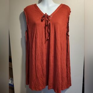 Lily Morgan  Rust Sleeveless Tunic with Lace-Up Detail, Size 2X